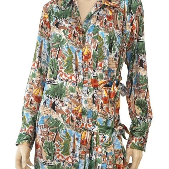 ZARA Paris Crepe de Chine Pleated Shirt Wrap Dress L - Picture 4 of 10